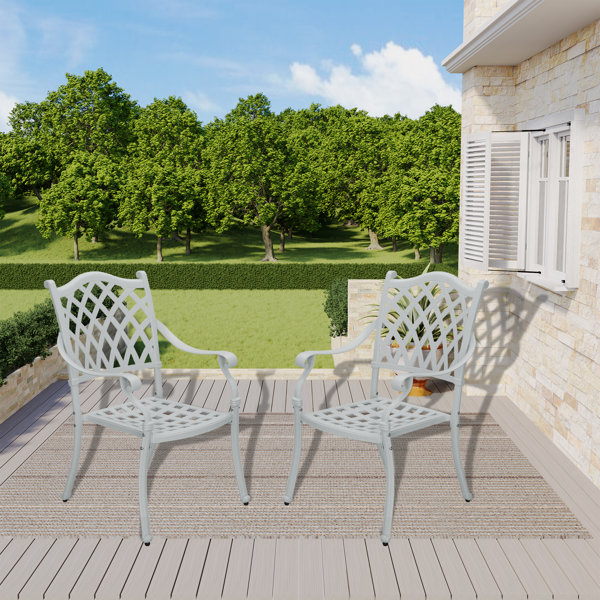 Astoria Grand Stylish 2Piece Cast Aluminum Patio Dining Chairs Wayfair